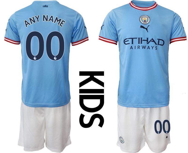 Youth 2022-2023 Club Manchester City home blue customized Soccer Jersey->youth soccer jersey->Youth Jersey